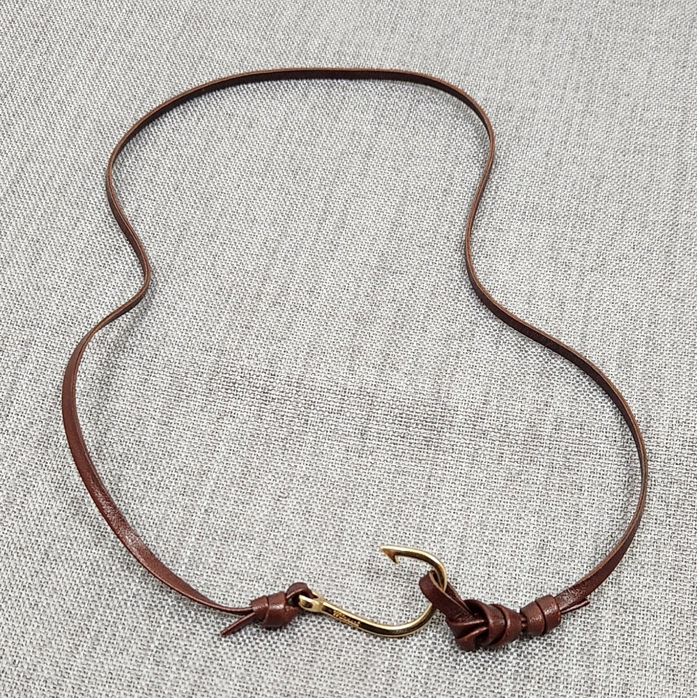 Miansai Gold Fish Hook Brown  Leather Wrap Bracelet Or Necklace.
